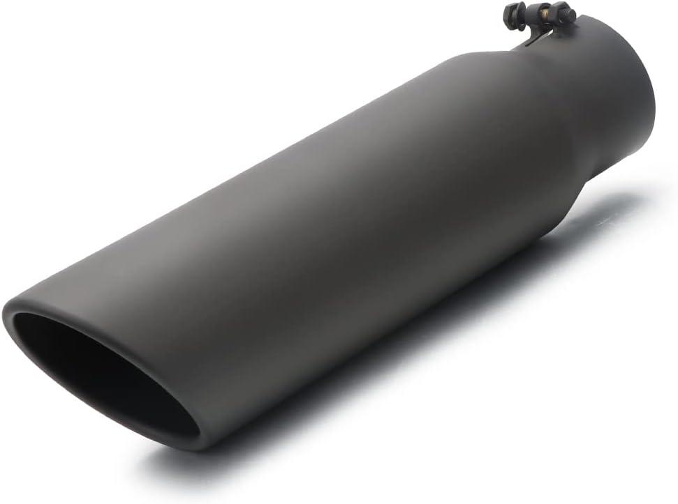 LCGP 3" Inlet Black Exhaust Tip, 3" x 4" x 15" Universal Bolt On Stainless Steel Diesel Exhaust Tailpipe Tip