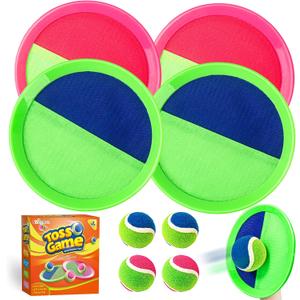 Shemira Toss and Catch Ball Game Set, Outdoor Outside Toys for Kids Ages 3 4 5 6 7 8-12, Beach Pool Yard Lawn Outdoor Games, Birthday Summer Gifts for Kids, 4 Paddles 4 Balls