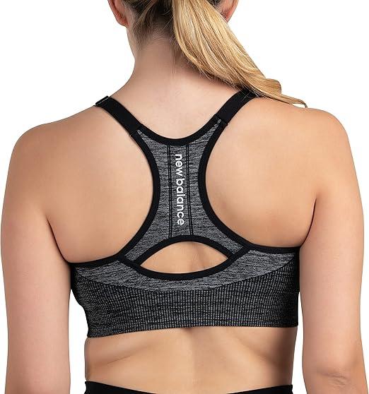 New Balance Women's Seamless Heather MID Impact Adjustable Sport Bra with Removable Pads Black, XL