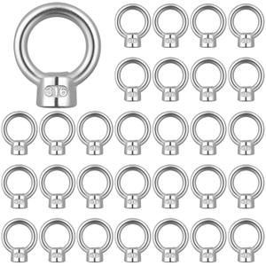 30 Pcs 1/4" UNC Marine Stainless Steel 316 Lifting Eye Nut Bulk Hardware Ring Shaped Eye Bolt for Engineering Construction and Industrial