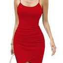 Missufe Women's Sleeveless Spaghetti Strap Ruched Bodycon Sundress Summer Casual Mini Cami Dress (Red, Medium)