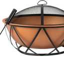 Fire Sense 62241 Fire Pit Barzelonia Copper-Look Wood Burning Lightweight Portable Outdoor Firepit Backyard Fireplace Camping Bonfire Included Screen Lift Tool & Cooking Grate - Round - 26"