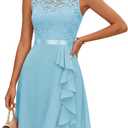 BeryLove Formal Cocktail Dresses Bridesmaid Wedding Guest Short Prom Dress Ruffle Hem Sleeveless Homecoming Lace Gowns (Blue, S)
