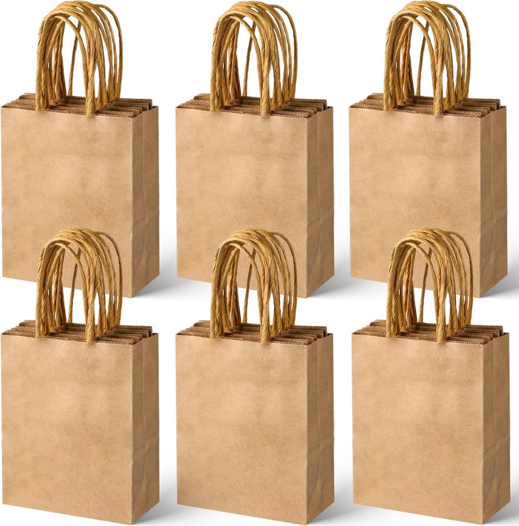 SPERPAND 60 Pcs Small Gift Bags, Brown Paper Treat Bag, 6.5" Mini Goodie Bags with Handles for Birthday, Wedding, Holiday Gifts Party Favor Bag