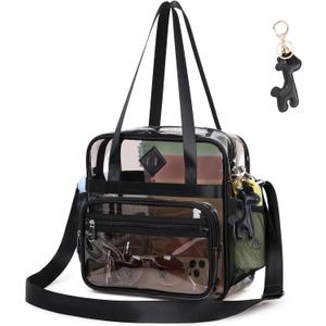 Clear Tote Bag - 12x6x12 See Through Stadium Event Bag for Women (Semi-black)