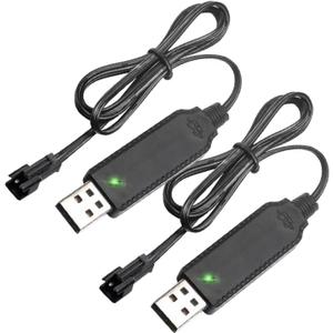 [2-Pack] 3.7V Battery Charger for Bunch O Bubbles, Bubble Bazooka Machine Gun, Mini RC Amphibious Stunt Car Boat Trucks 3.7 Volt Li-ion and Li-Po Battery, SM-2P USB Charger Cable with LED Indicator