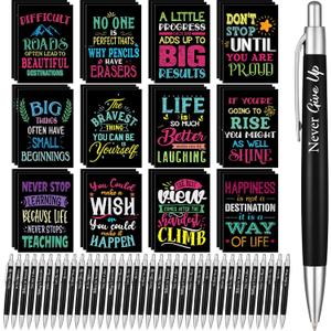 Yeaqee 72 Pcs Motivational Pens Notepads Gifts Set Inspirational Quote Ballpoint Pen Small Notebook Mini Journal Bulk Present Idea for Teacher Coworker Gifts Women Office School(Inspirational)