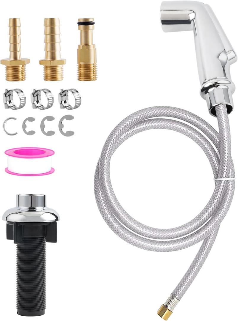 Kitchen Sink Side Sprayer with Quick Side Connector Compatible with Moen Faucet Sprayer Replacement, Kitchen Sink Faucet Sprayer Attachment with Water Hose/Holder, Chrome Finish