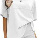 EXLURA Womens Summer Oversized T Shirts Beach Vacation Outfits 2025 Loose Workout Short Sleeve Tops Y2K Casual Basic Tee (Medium), White