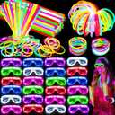 125 Pack Glow in the Dark Party Supplies with 100 Glow Sticks Bracelets and 25 Shutter Shades Flashing Glasses, LED Light Up Neon Pool Party Favors for Kid/Adult Birthday Wedding Carnival Halloween