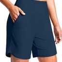 G Gradual Women's 7" Quick Dry Swim Board Shorts Swimming Bottoms High Waisted Beach Shorts for Women with Liner Pockets, L