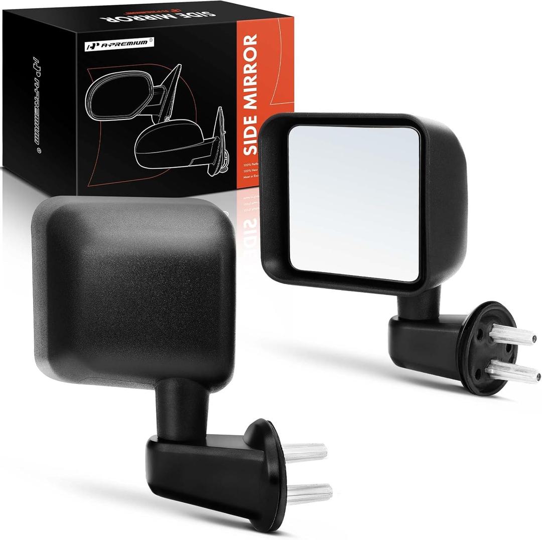 A-Premium Driver and Passenger Manual Side View Door Mirrors - Compatible with Jeep Wrangler JK 2007 2008 2009 2010 2011 2012 2013 2014 2015 2016 2017 - Manual Folding Non-Heated Black - Pair Set