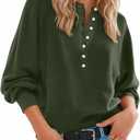 Henley Pullover Sweaters for Women Spring Button Long Sleeve Dressy Casual Loose Cozy Knit Tops Trendy Outfits Small
