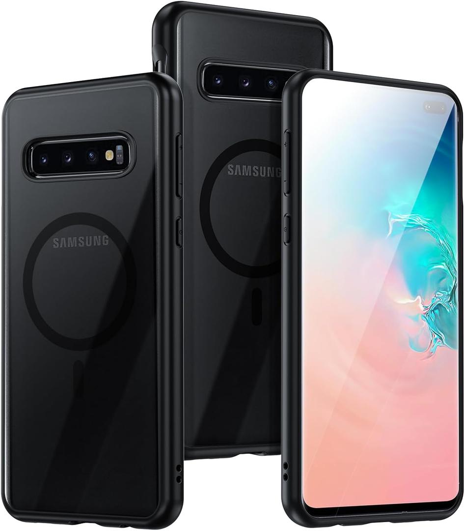 for Samsung Galaxy S10 Plus Magnetic Case - [Compatible with Magsafe Accessory][Military Drop Protection] Soft TPU Bumper + Translucent Matte Back Cover for S10 Plus, Matte Black