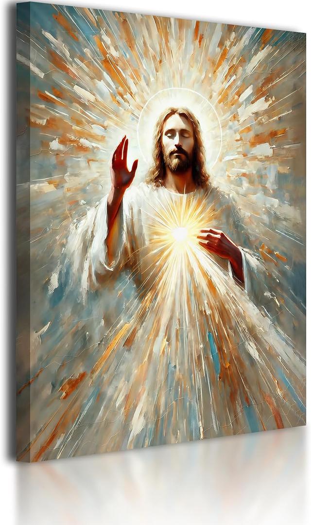 Holy Jesus Canvas Wall Art Religious Christianity Holy Jesus Poster Print Gallery Home Decor Painting Suitable for Bedroom Living Room Prayer Room Church Sunday School 16 x 24 in Ready to Hang