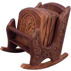 Handmade Wooden Tea Coasters Set of 6 Drink Table for Tea Cups Coffee Mugs Beer Cans Bar Tumblers and Water Glasses Chair Shape Coasters Full Carving (Carving)