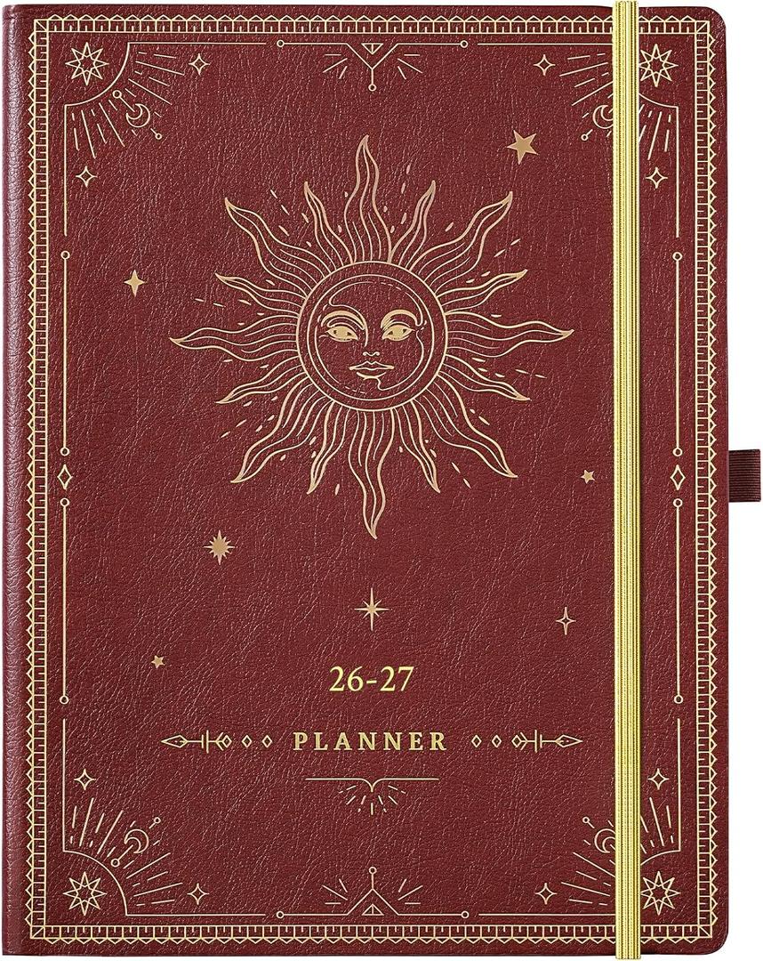 2026-2027 Planner - Academic Planner 2026-2027, 9" x 11", Jul. 2026 - Jun. 2027, Weekly and Monthly Planner 26-27, Leather Cover with Thick Paper, Back Pocket - The Sun (Reddish Brown Sun)