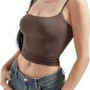 SUUKSESS Women Double Line Square Neck Tank Top Going Out Sleeveless Cami Shirts (Brown, M)