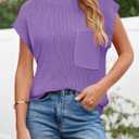 Imily Bela Summer Fall Short Sleeve Sweater for Women 2026 Crew Neck Ribbed Knit Vests Trendy Pullover Tops (Purple, M)