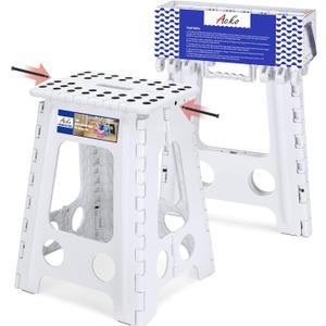ACKO Folding Step Stool Foldable 17.5 Inch 400 lbs Capacity, Plastic Stools for Adults and Kids, Collapsible Stools for Kitchen, Stepping Stool with Handle (White)