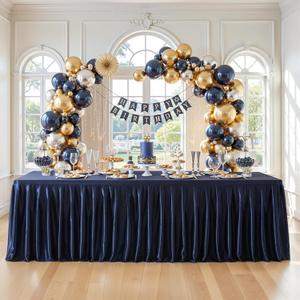 Navy Blue Satin Glitter Tablecloth for Rectangle Tables 8ft,Wrinkle Resistant Ruffles Shimmer Party Table Skirt,Washable 8FT Rectangle Table Cloth Skirt For Birthday,Baby Show,Party,Wedding,Banquet (96" x 23" (Rectangular))