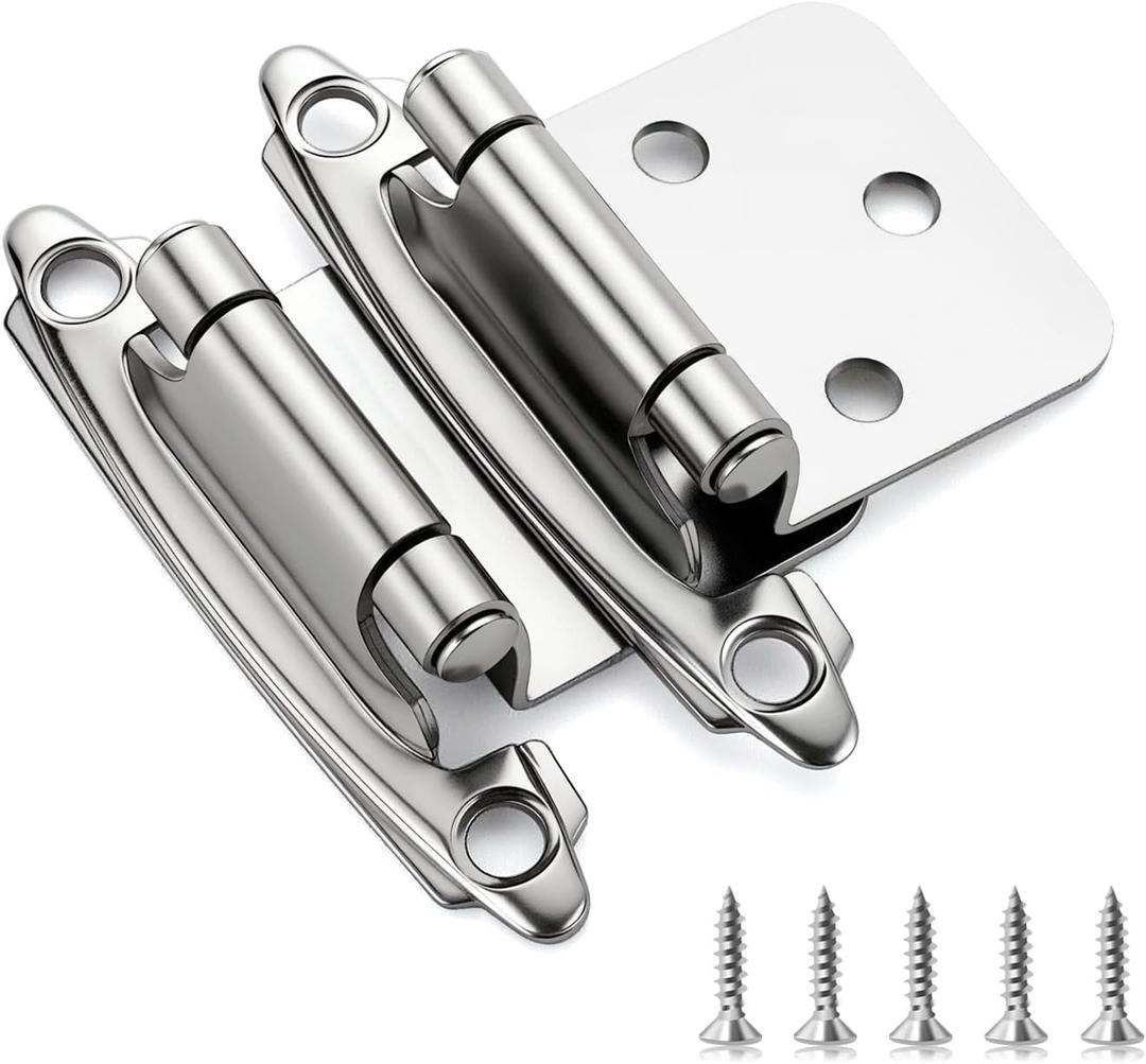 Ravinte 50 Pack (25 Pairs) 1/2" Overlay Cabinet Hinges, Self-Closing Semi-Concealed Face Mount, Polished Chrome Decorative Hardware with Door Bumpers for Kitchen & Cupboard Doors, Silver