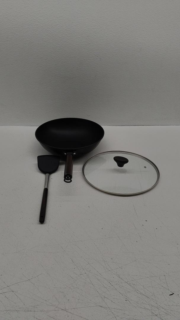 Todlabe Carbon Steel Wok - Including Glass Cover and Silicone Spatula, 13-Inch Woks & Stir-Fry Pans for Induction, Electric, Gas Stoves