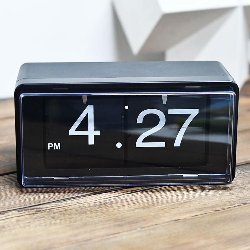 BHning Retro Style Flip Clock,Auto Page Turning Transparent Cover Digital Flip Desk Clock. Classic Mechanical Battery Operated Digital Display,Home and Office Decorations(No Battery Included) (Black)