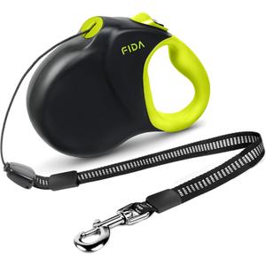 Fida 30ft Upgraded Retractable Dog Leash, Heavy Duty Pet Walking Leash for Medium/Large Breed up to 110 lbs, 360 Tangle-Free Long Retract Dog Lead, Soft Grip, One-Hand Brake, Neon Yellow