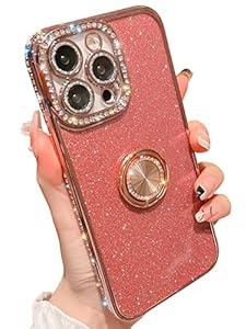 Kwhapoo Luxury Compatible with iPhone 13 Pro Max 6.7 Inch Case, Bling Diamond + Glitter Card Cases with Kickstand, Shining Sparkle Camera Protection Soft Cases for Women Girls(Rose Gold)