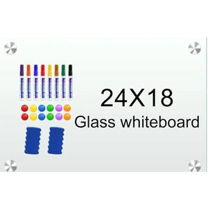 H-Qprobd White Board 24”x18“ Magnet Dry Erase Boards Frameless Magnetic Glass Whiteboard for Wall, Wall Mounted Whiteboard Includes 12 Magnets, 8 Markers and 2 Erasers