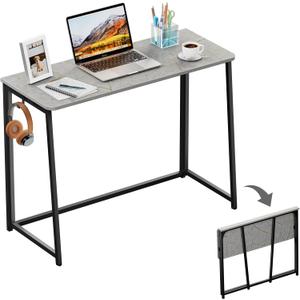 WOHOMO Folding Desk, Small Writing Desk 39.4", Space-Saving Foldable Laptop Table Writing Workstation for Home Office, Easy Assembly, Grey (Large Size:39.4 x 15.7)