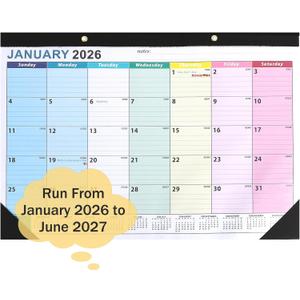 Calendar 2026, Desk Desktop Calendars 2026-2027, 18 Month from Jan 2026 - Jun 2027 Large Wall Calendar Month Planner Organizer with Corner Protectors for Home Office Teacher School Supplies 17x12 IN