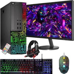 Dell OptiPlex Desktop RGB Computer PC, Intel Core i7 Core Processor, 16G RAM, 512G SSD, 24 Inch HDMI Monitor, RGB Keyboard & Mouse & Headset, WiFi, Windows 11 Pro