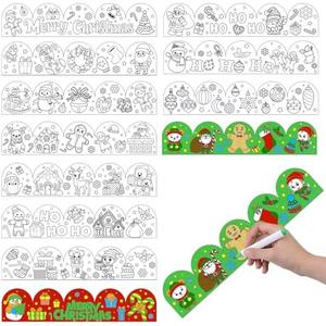 Zonon 68.9 ft Color Your Own Christmas Bulletin Board Borders for Kids Classroom Decorations DIY Merry Christmas Crafts Bulk Color Your Own Santa Gingerbread Man Crafts for Home Party Activities