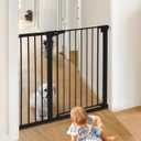 COMOMY 36" Extra Tall Baby Gate for Stairs Doorways, Fits Openings 29.5" to 43.3" Wide, Auto Close Sturdy Safety Dog Gate for House, Pressure Mounted Easy Walk Through Pet Gate with Door, Black