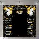 Congrats Grad Backdrop Black Gold Glitter Balloons Congratulations Graduation Class of 2025 Party Decorations Background for Photography Graduation Prom Party Supplies 78.7x70.8 Inch