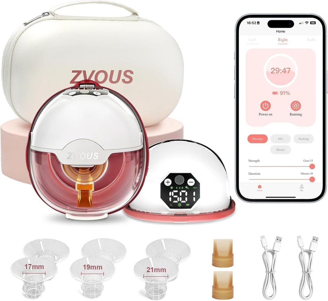 Hands-Free Breast Pump Comfortable, Painless Strong Suction Power Rechargeable Electric Breast Pump Smart App Wearable Pump Leakproof 4 Modes Levels Wireless Pump for Driving Office Yoga Sleeping