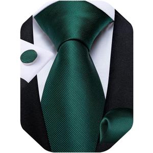 DiBanGu Mens Solid Color Tie and Pocket Square Set Woven Silk Plain Necktie & Handkerchief for Men Wedding Party Formal (06 Emerald Green)