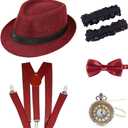 Gionforsy 1920s Accessories for Men 20s Gatsby Gangster Costume Accessories Set Panama Hat Set Roaring 20s Costume