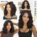 FAVE 14 Inches Brown Wavy Bob Wig Synthetic Curtain Bangs Wig for Women Heat-Resistant Bob Wig for Daily UseDark Brown,190g