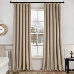 MIULEE Velvet Curtains 108 Inch Length 2 Panels Set for Bedroom, Pinch Pleat Back Tab Luxury Thermal Insulated Living Room Darkening Pleated Blackout Extra Long Window Curtain with Hooks, Camel Beige