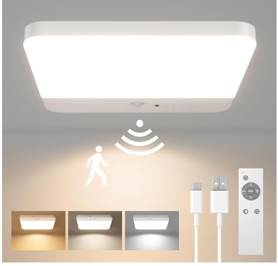 ELEPHANTBOAT® 7.3in Magnetic Wall Lamp Ceiling Light with 3-Color LED, Smart Motion Sensor with Remote Control, USB Rechargeable 4000mAh Battery, Ceiling Light for Bedroom, Cabinets, Hallway