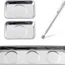 3 Pieces Magnetic Trays with 5LBs Telescoping Magnetic Pick-up Tool Set, 8.9" and 2 Pieces 3.7" Rectangle Stainless Steel Magnet Parts Tray for Screws, Mechanic's