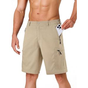 Men's Hiking Cargo Shorts 9", Water Resistant Quick Dry Lightweight Work Shorts with 5 Zipper Pockets for Men (32 Regular, Khaki)