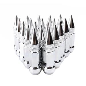 Osilly 20PCS M12x1.5 Car Wheel Lug Nuts with Pointed Cap, 60mm Height Aluminum Anti-Corrosion Automotive Wheels Rims Lug Nuts, Vehicle Cap Spiked Extended Tuner, Universal for SUV Truck RV（Silver）
