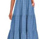 PRETTYGARDEN Women's Casual Summer Dress 2024 Short Sleeve Smocked High Waist Flowy Swing Loose Wedding Guest Dresses(Blue, Large)