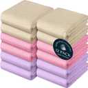 Multi Color Kitchen Towels 12 Pack, 100% Cotton, Diamond Weave Towel Set, 16"x26", Super Absorbent & Durable Dishcloths, Quick Drying for Drying Dishes - Beige, Dark Pink, Lavender