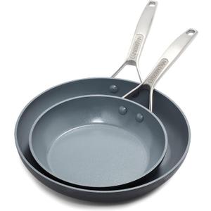 GreenPan Paris Pro Hard Anodized Healthy Ceramic Nonstick, 10" and 12" Frying Pan Skillet Set, PFAS-Free, Dishwasher Safe, Grey