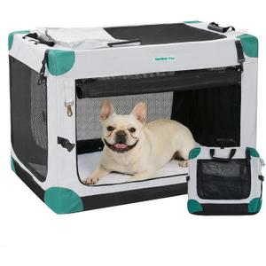 Gardner Pet Soft Collapsible Dog Crate - 26 Inch Portable Travel Dog Crate for Puppy/Small Dogs Indoor & Outdoor, 3-Door Pet Crate with Durable Mesh Windows & Storage Bag, Grey